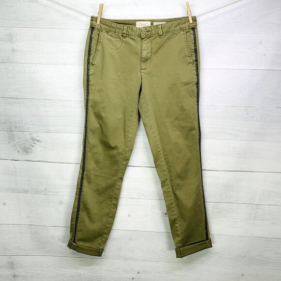 Anthropologie Womens Chino Pant Relaxed Fit Green Side Stripe Stretch Size 26 - Picture 4 of 14